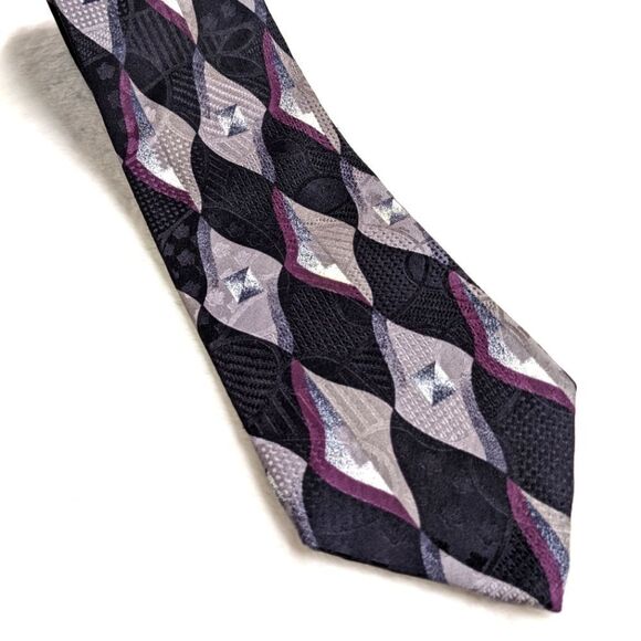 Men's Vintage 100% Silk Tie Abstract Diamond Pattern Motif - Picture 8 of 13